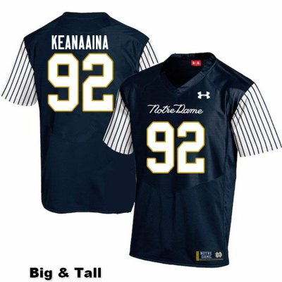 Notre Dame Fighting Irish Men's Aidan Keanaaina #92 Navy Under Armour Alternate Authentic Stitched Big & Tall College NCAA Football Jersey NJO2599GU